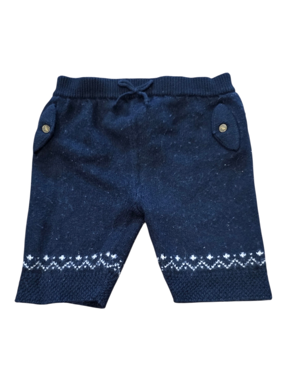 Ralph Lauren Navy Baby Knit Shorts with White Fair Isle Accent 9 Months